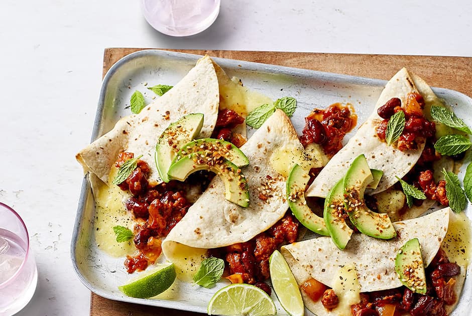 Cheesy Chorizo and Bean Enchiladas