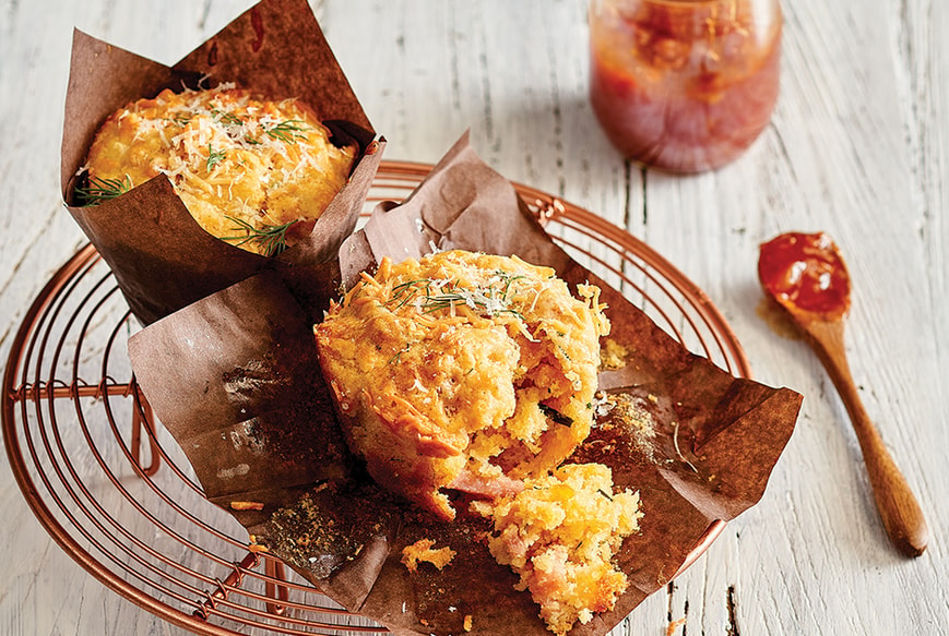 ham and cheddar herb muffins