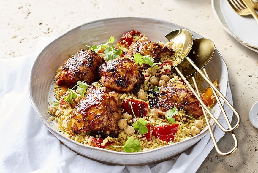Moroccan Seasoned Chicken with Roasted Vegetable Couscous