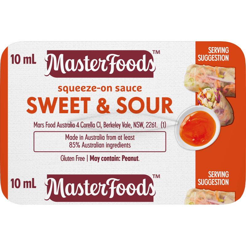 MasterFoods Portion Control Squeeze On Sweet & Sour Sauce 100x10ml